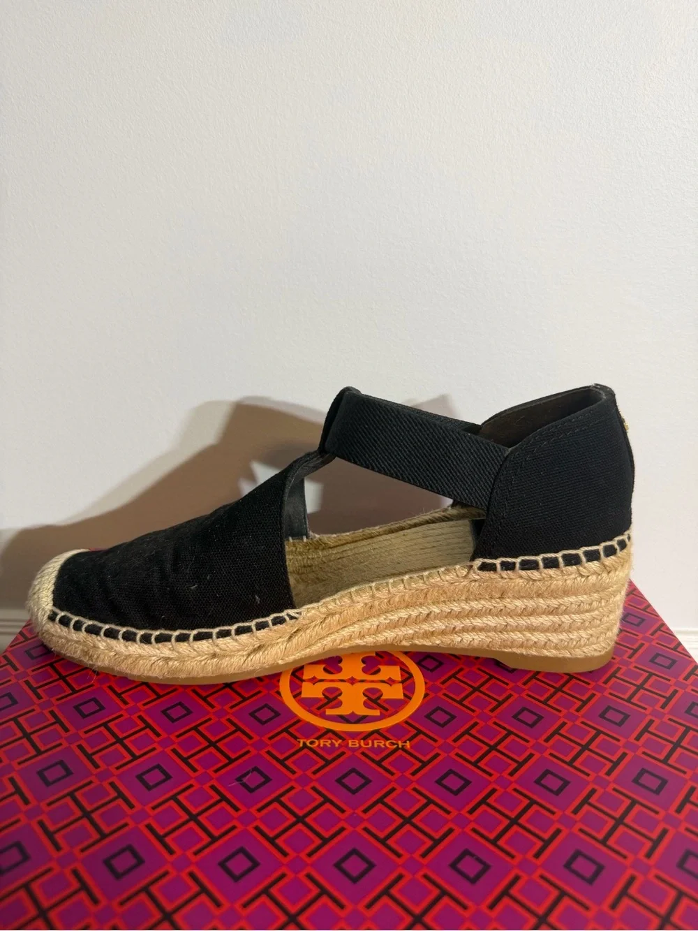 Tory Burch Catalina Espadrille Wedge Sandals; black; size 9; very good condition